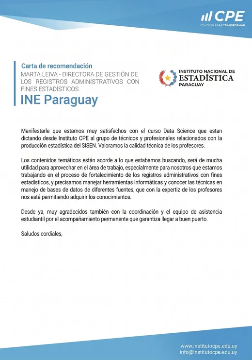 Carta de recomendación de INE Paraguay