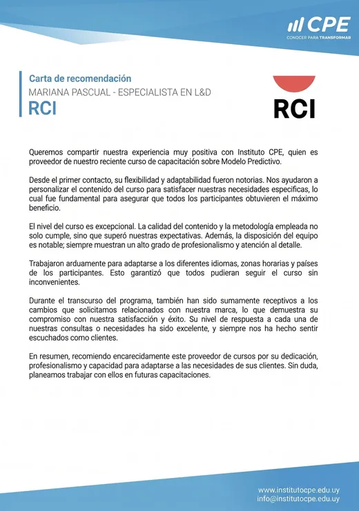 Carta de recomendación de RCI
